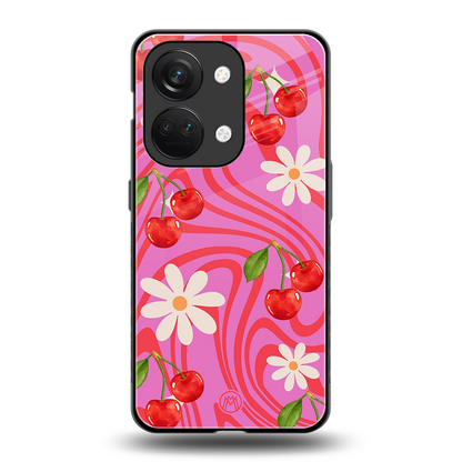 cherry swirl back phone cover | glass case for oneplus nord 3