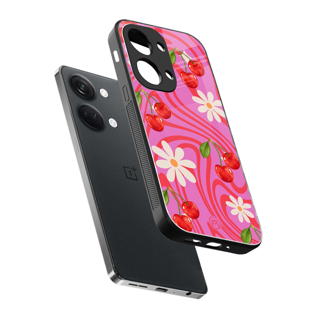 cherry swirl back phone cover | glass case for oneplus nord 3