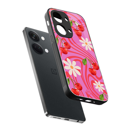 cherry swirl back phone cover | glass case for oneplus nord 3