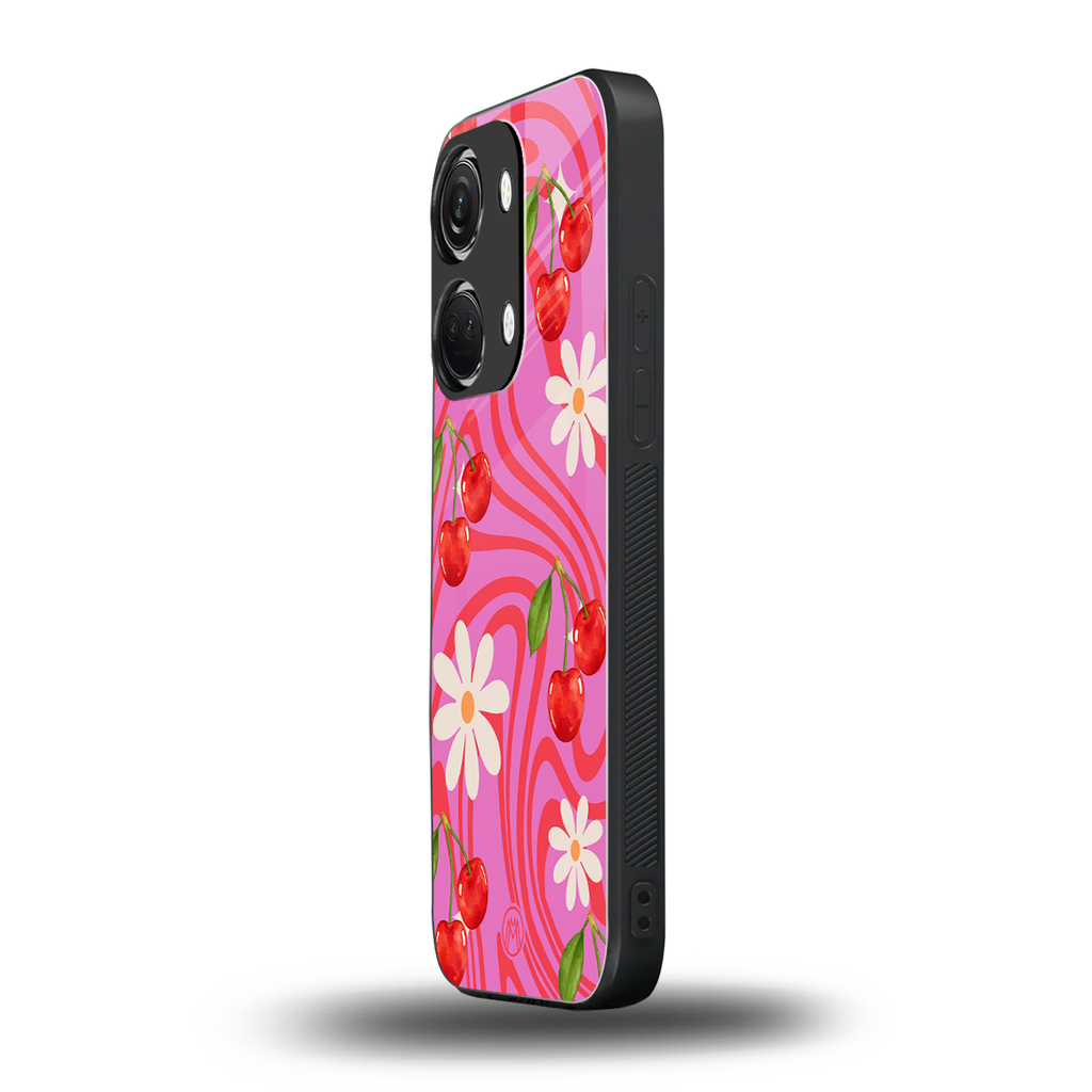 cherry swirl back phone cover | glass case for oneplus nord 3