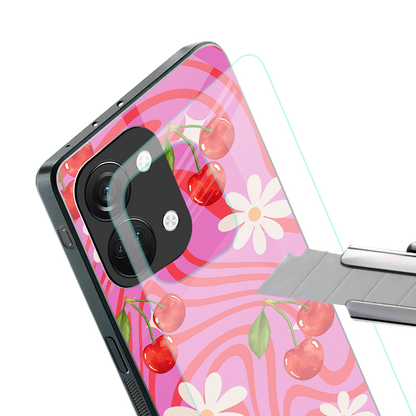 cherry swirl back phone cover | glass case for oneplus nord 3