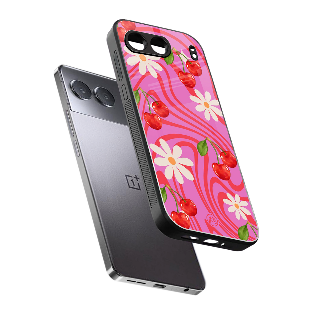 cherry swirl back phone cover | glass case for oneplus nord 4