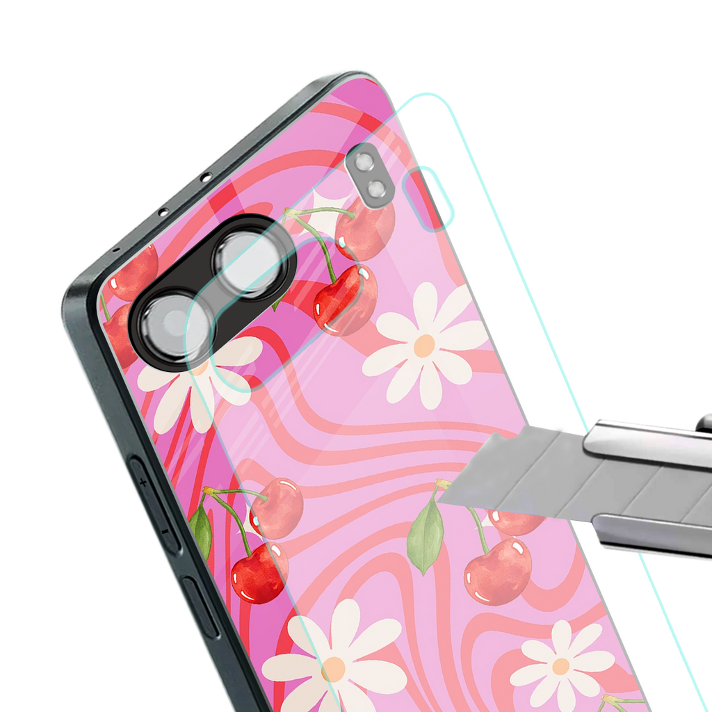 cherry swirl back phone cover | glass case for oneplus nord 4
