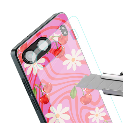 cherry swirl back phone cover | glass case for oneplus nord 4