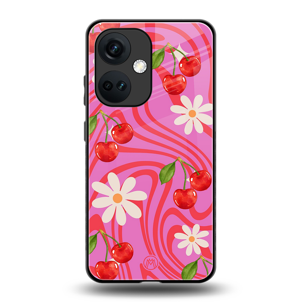 cherry swirl back phone cover | glass case for oneplus nord ce 3