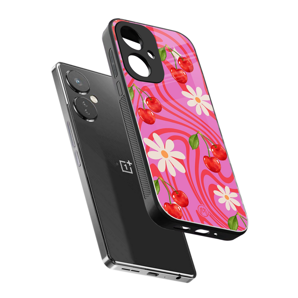 cherry swirl back phone cover | glass case for oneplus nord ce 3