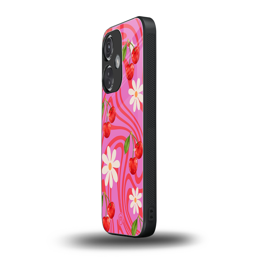 cherry swirl back phone cover | glass case for oneplus nord ce 3