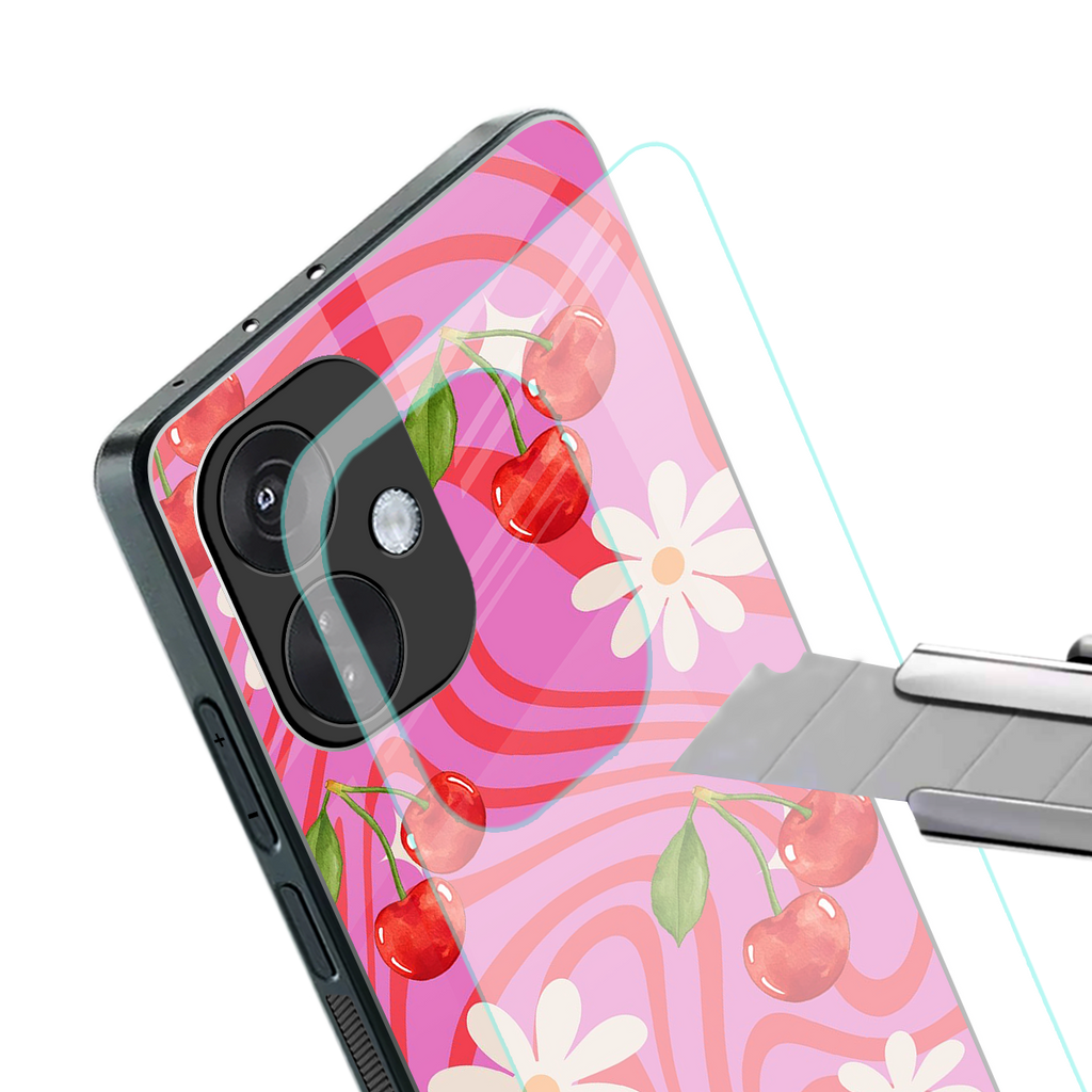 cherry swirl back phone cover | glass case for oneplus nord ce 3