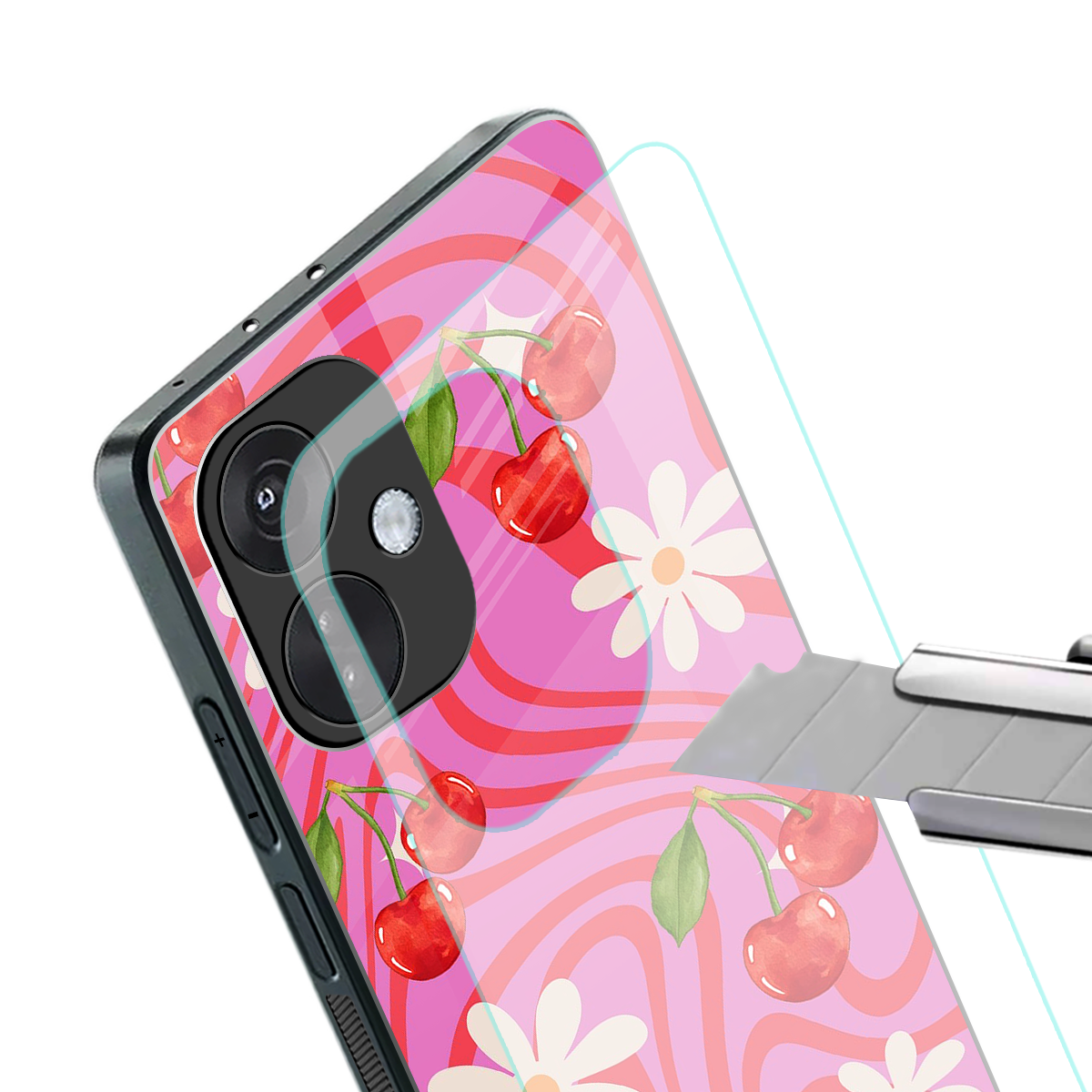 cherry swirl back phone cover | glass case for oneplus nord ce 3