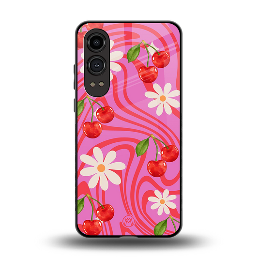 cherry swirl back phone cover | glass case for oneplus nord ce 4 lite