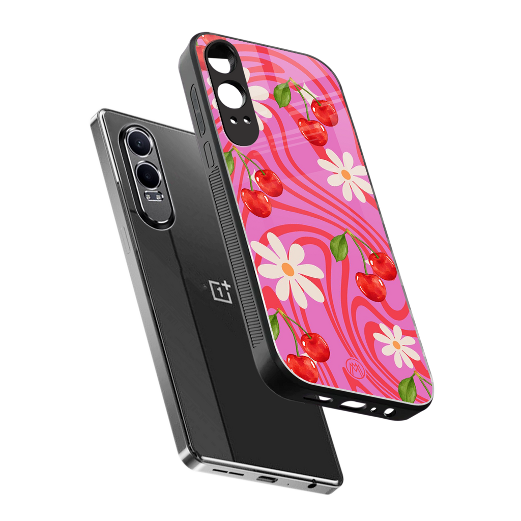 cherry swirl back phone cover | glass case for oneplus nord ce 4 lite