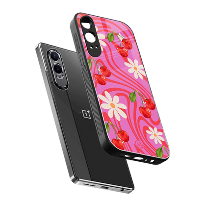 cherry swirl back phone cover | glass case for oneplus nord ce 4 lite