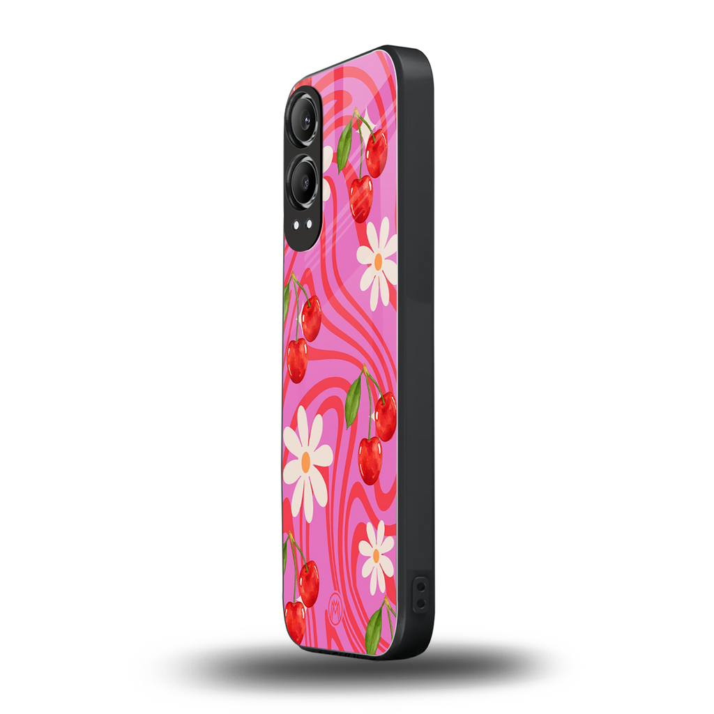 cherry swirl back phone cover | glass case for oneplus nord ce 4 lite