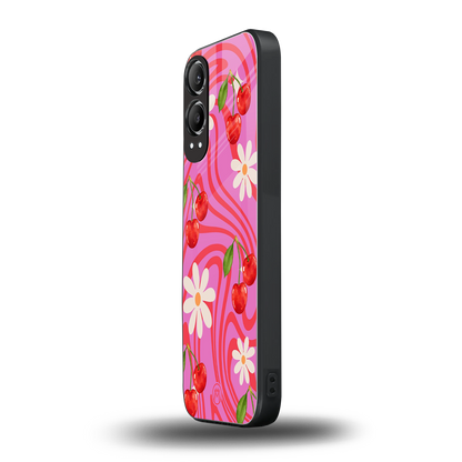 cherry swirl back phone cover | glass case for oneplus nord ce 4 lite