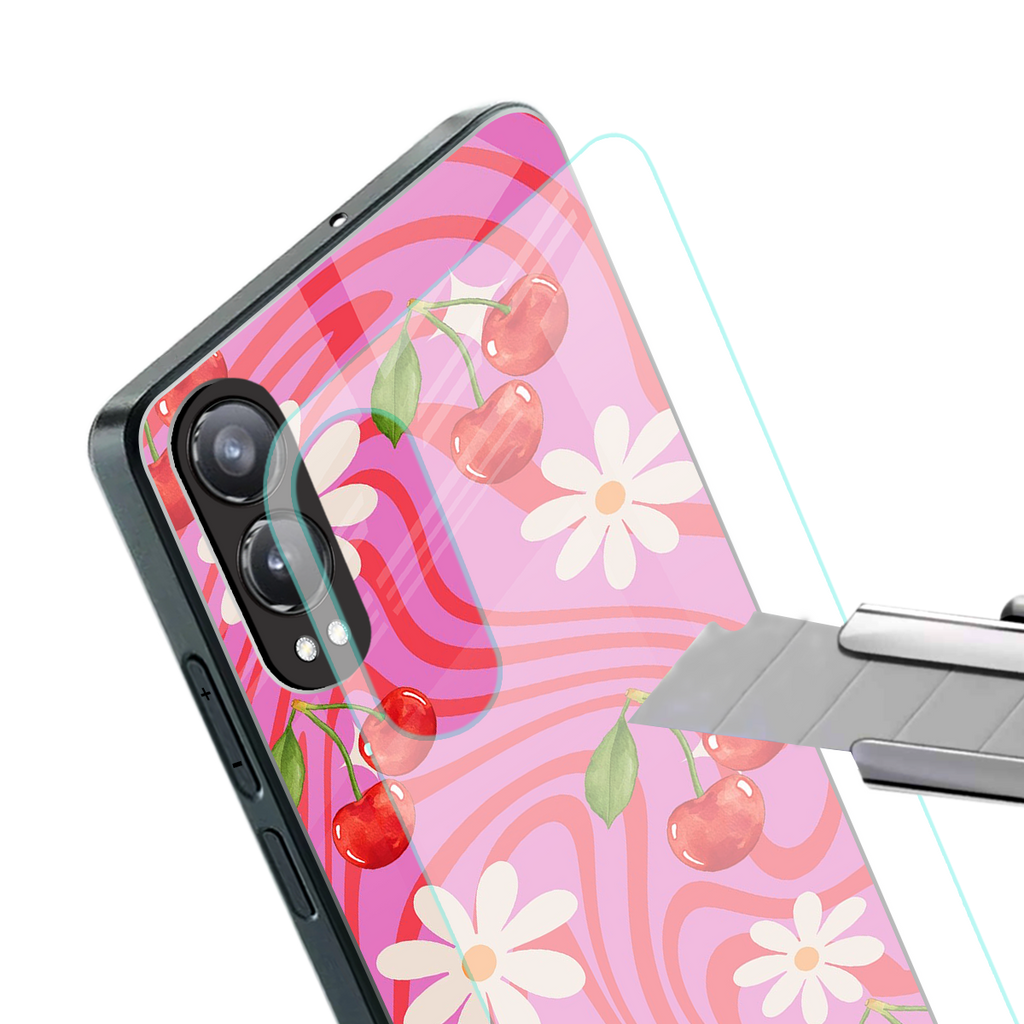 cherry swirl back phone cover | glass case for oneplus nord ce 4 lite