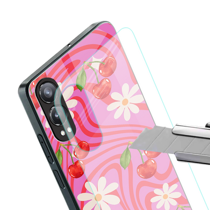 cherry swirl back phone cover | glass case for oneplus nord ce 4 lite