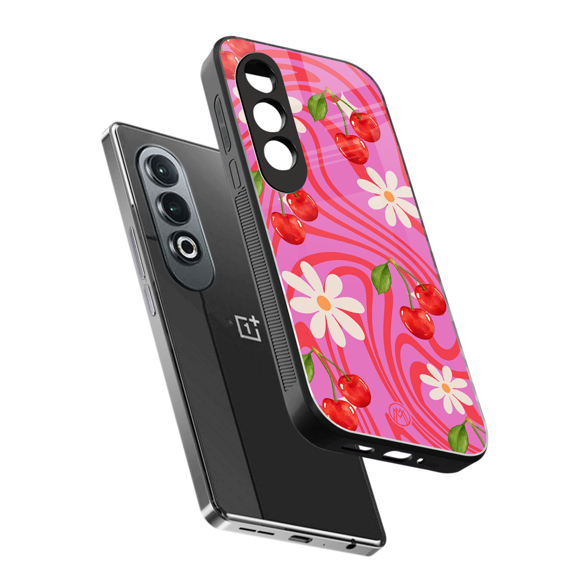 cherry swirl back phone cover | glass case for oneplus nord ce 4