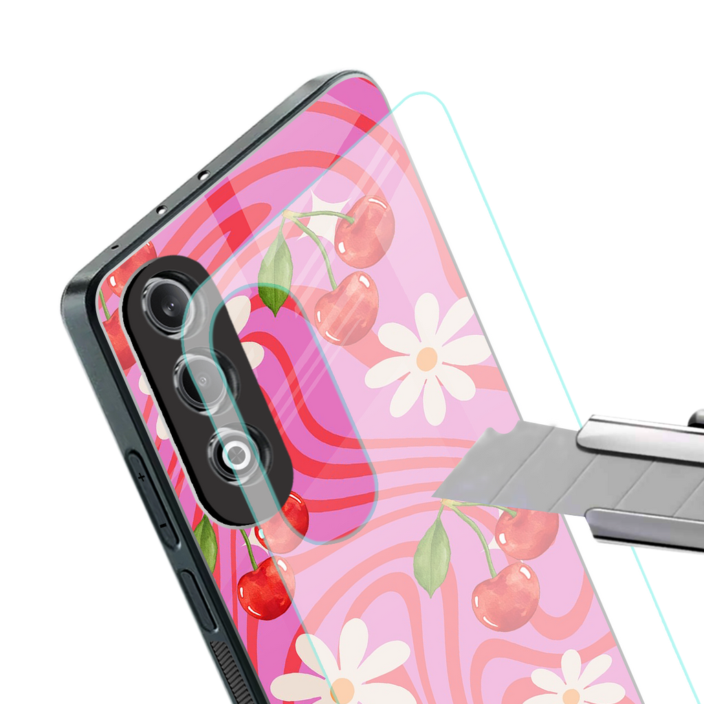 cherry swirl back phone cover | glass case for oneplus nord ce 4