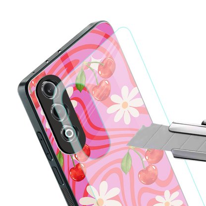 cherry swirl back phone cover | glass case for oneplus nord ce 4