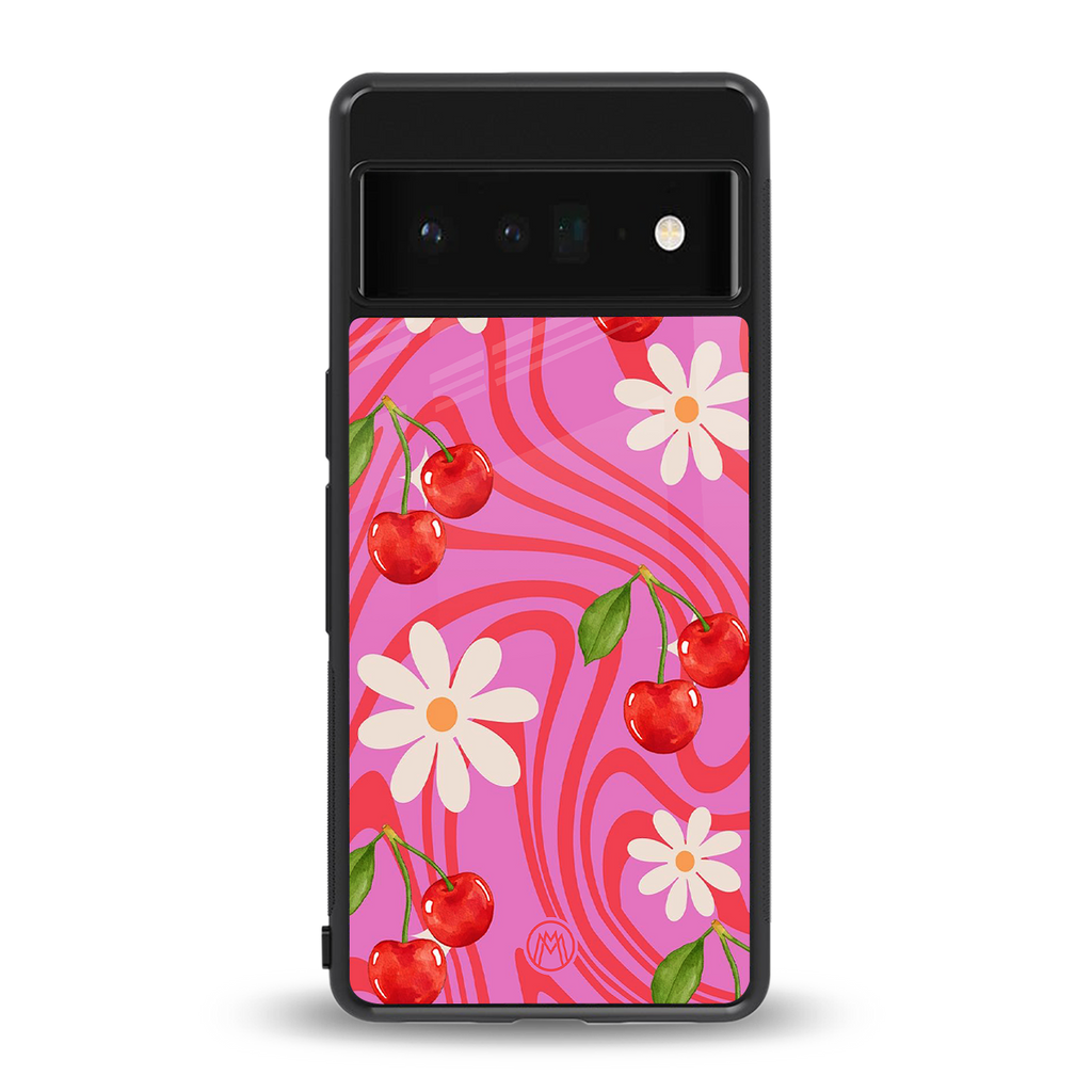 cherry swirl back phone cover | glass case for google pixel 6 pro