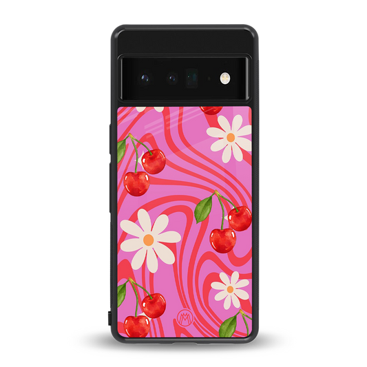 cherry swirl back phone cover | glass case for google pixel 6 pro