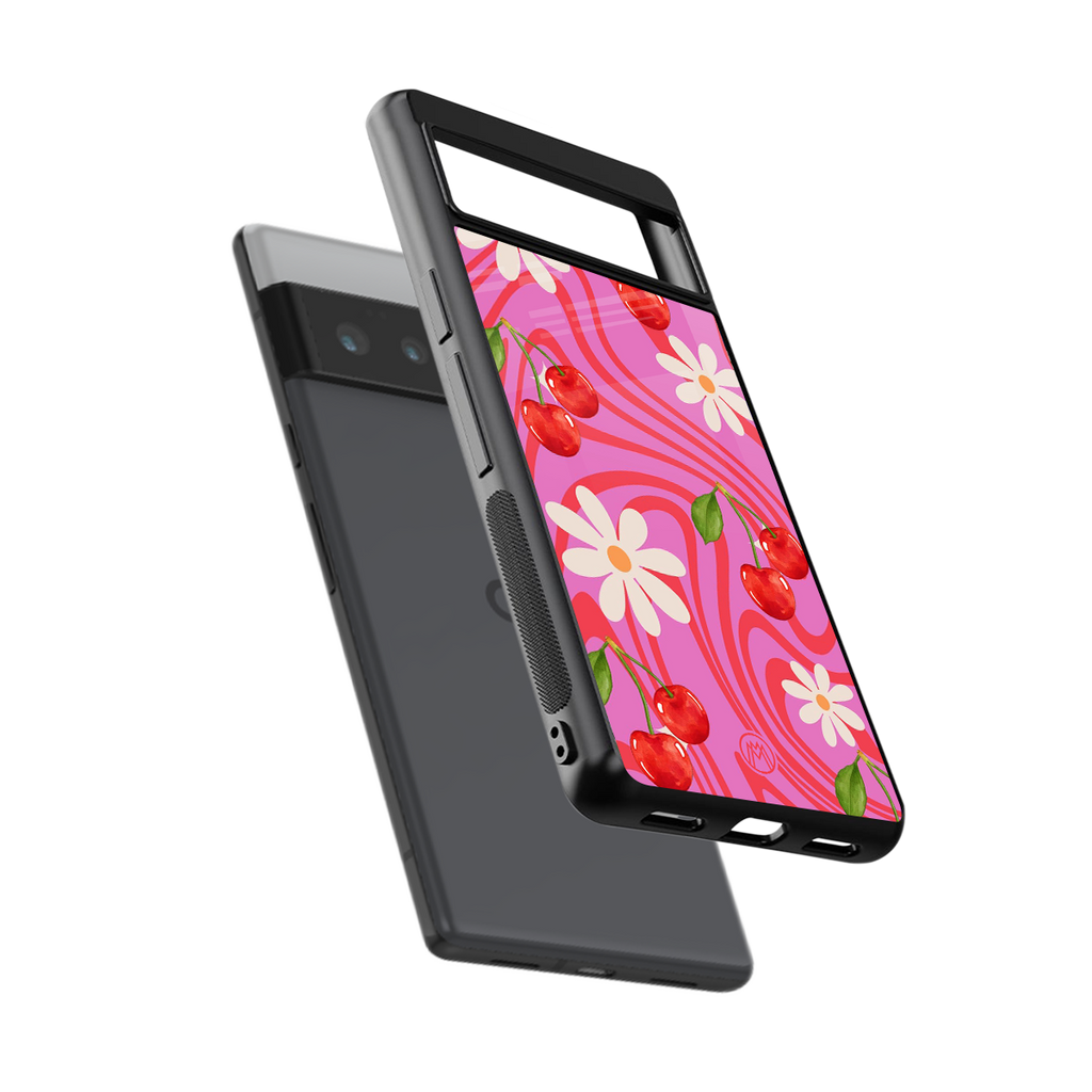 cherry swirl back phone cover | glass case for google pixel 6 pro
