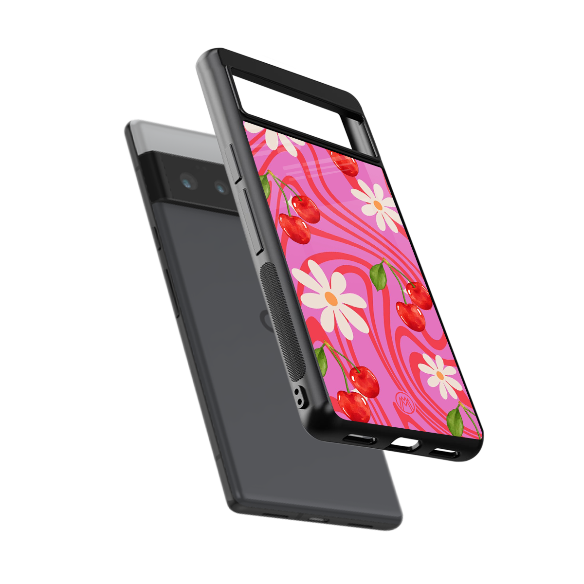 cherry swirl back phone cover | glass case for google pixel 6 pro