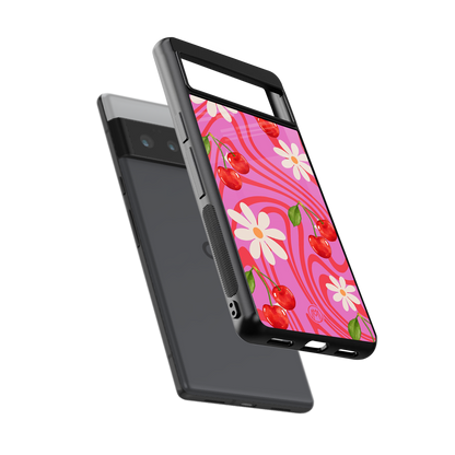 cherry swirl back phone cover | glass case for google pixel 6 pro