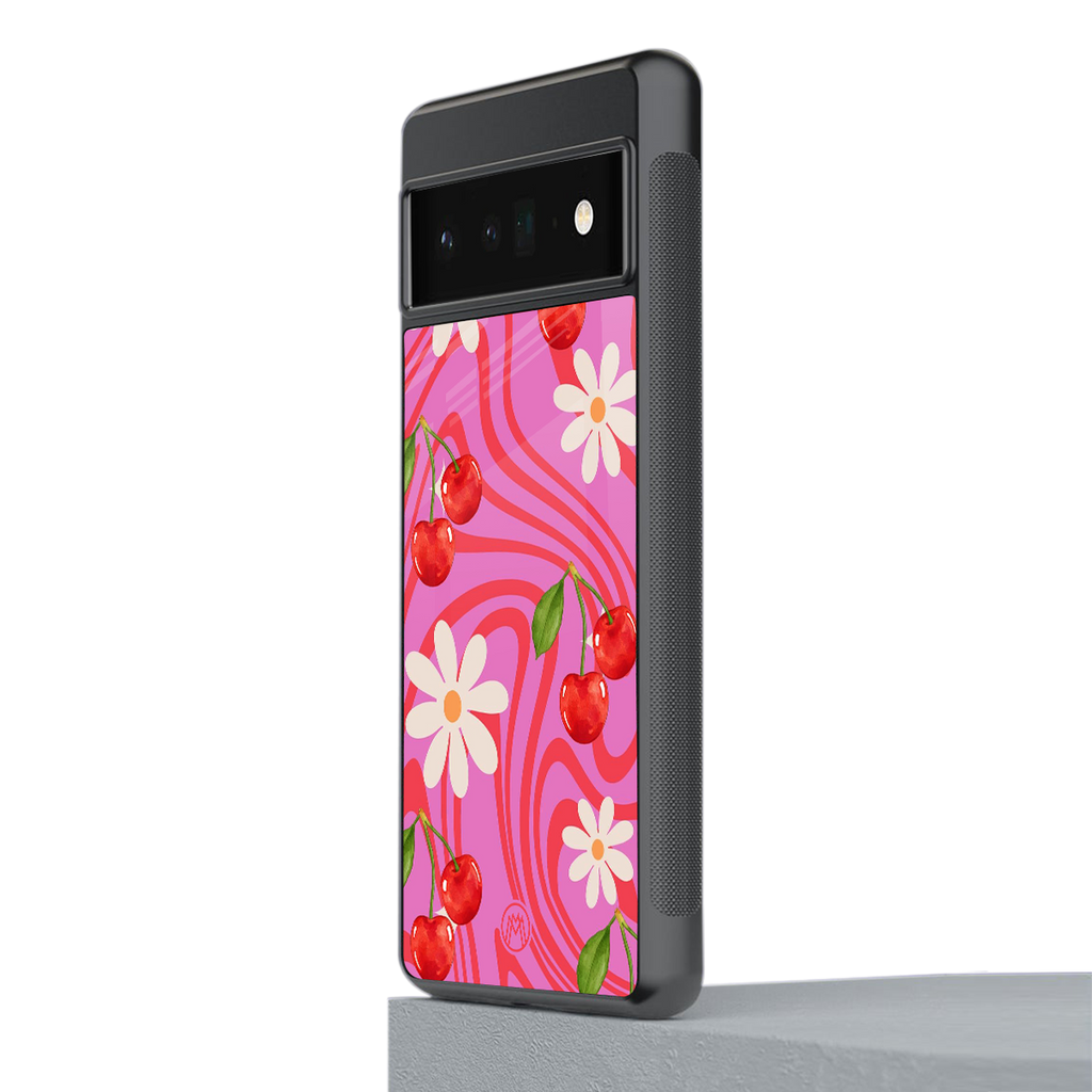 cherry swirl back phone cover | glass case for google pixel 6 pro