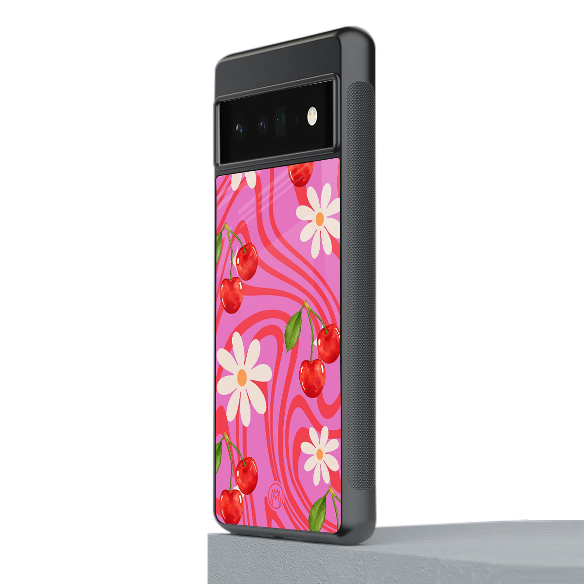 cherry swirl back phone cover | glass case for google pixel 6 pro