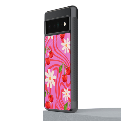 cherry swirl back phone cover | glass case for google pixel 6 pro