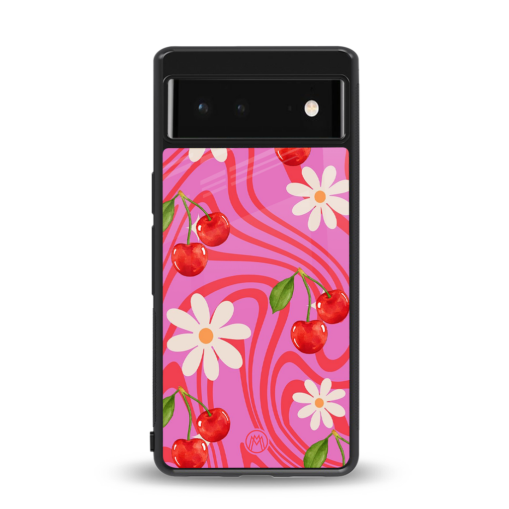cherry swirl back phone cover | glass case for google pixel 6