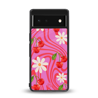 cherry swirl back phone cover | glass case for Google Pixel 6A
