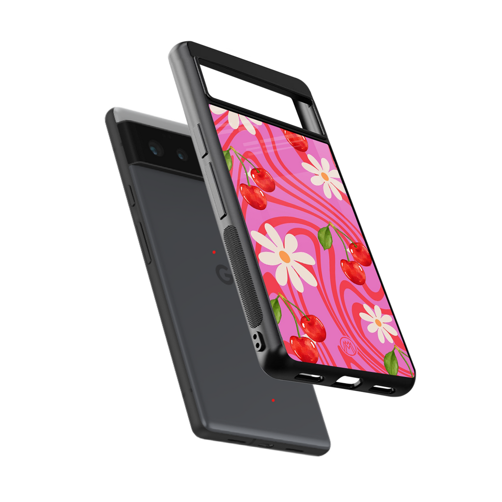 cherry swirl back phone cover | glass case for google pixel 6