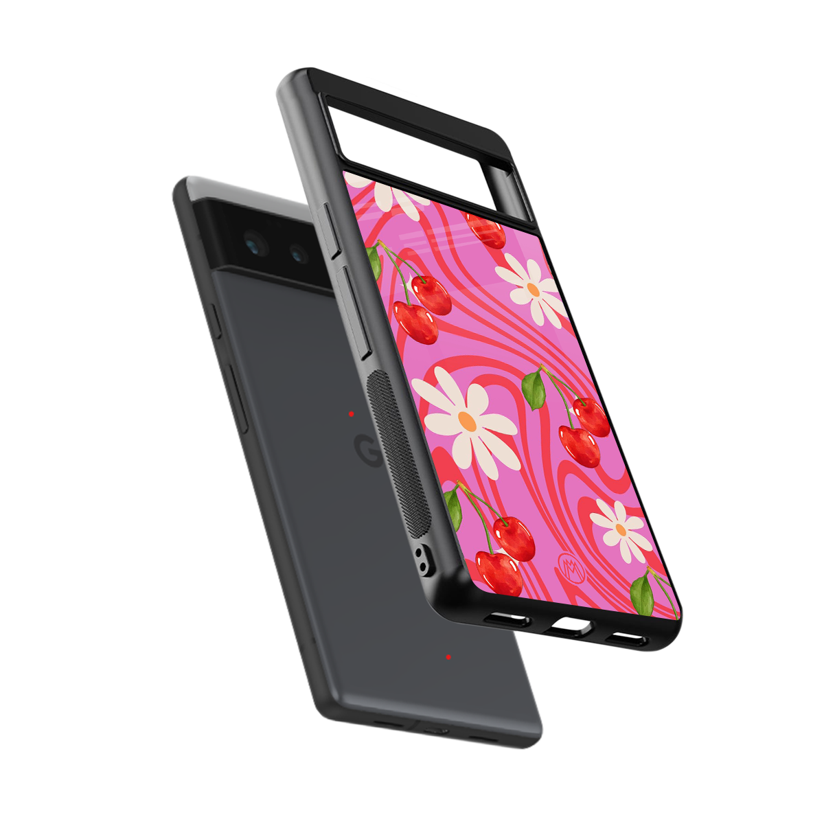 cherry swirl back phone cover | glass case for google pixel 6