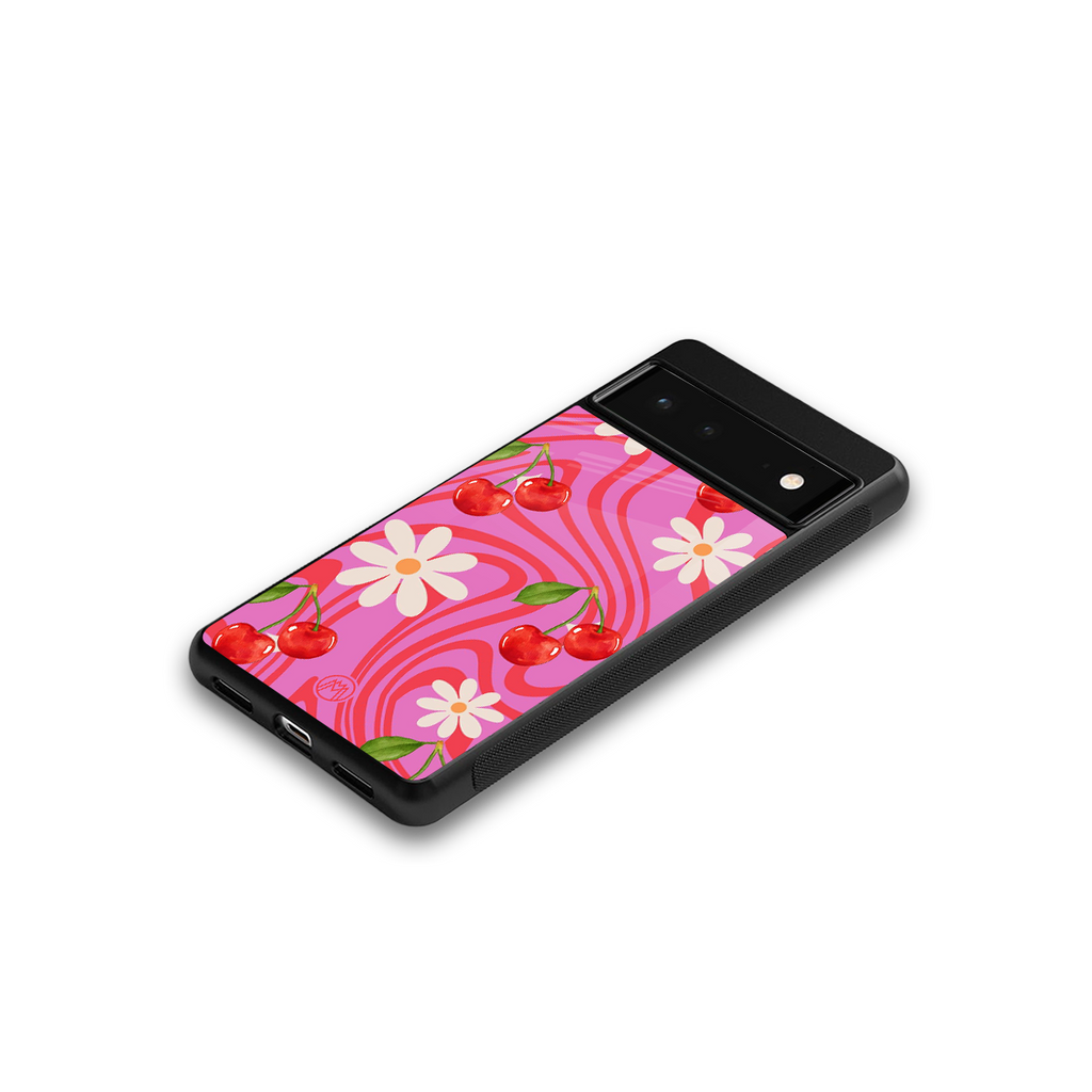 cherry swirl back phone cover | glass case for google pixel 6