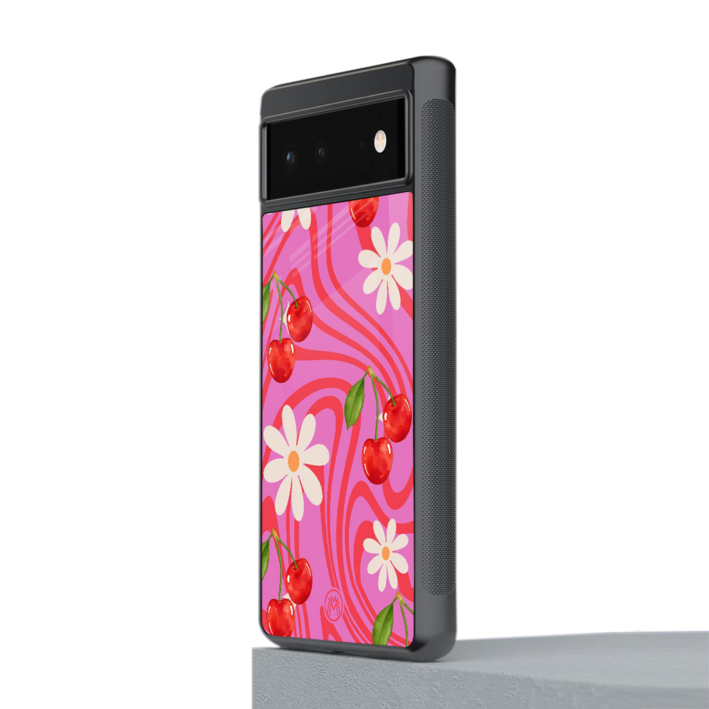 cherry swirl back phone cover | glass case for Google Pixel 6A