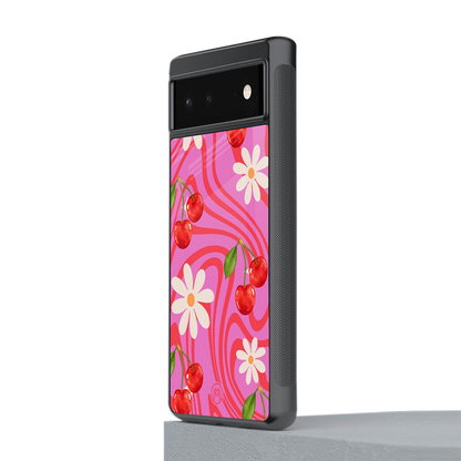 cherry swirl back phone cover | glass case for Google Pixel 6A