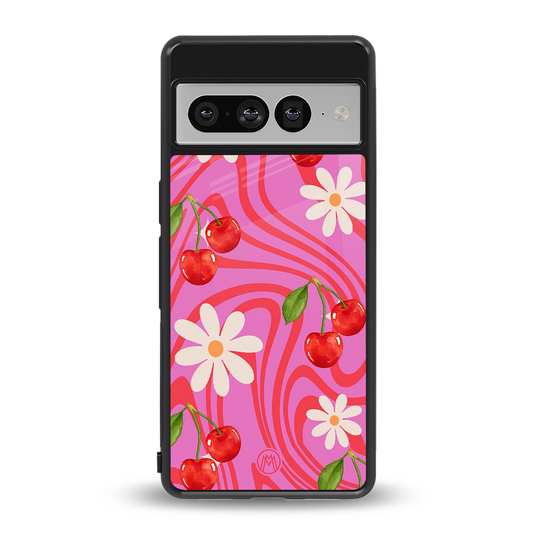 cherry swirl back phone cover | glass case for google pixel 7 pro