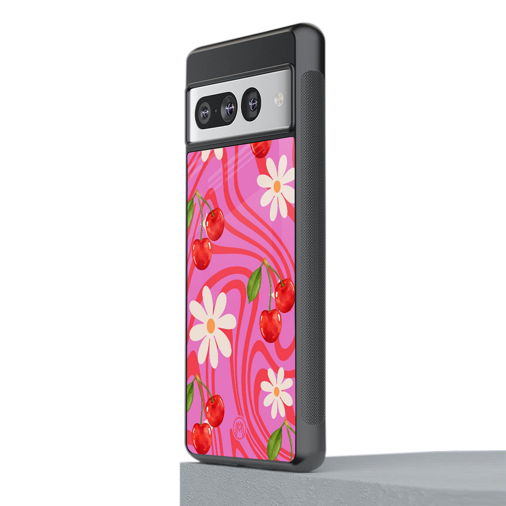 cherry swirl back phone cover | glass case for google pixel 7 pro