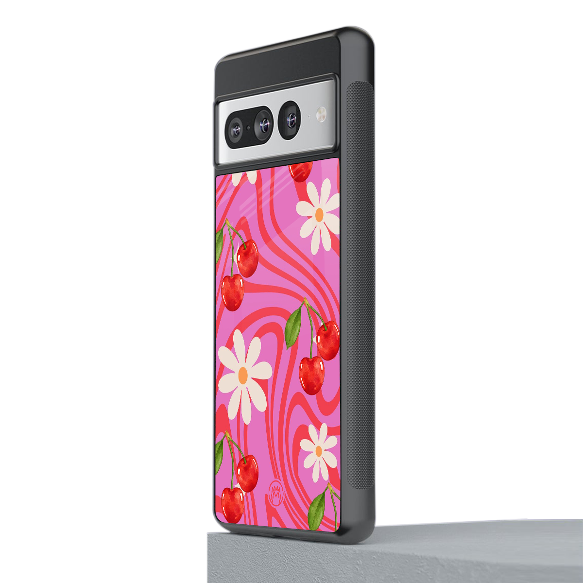 cherry swirl back phone cover | glass case for google pixel 7 pro