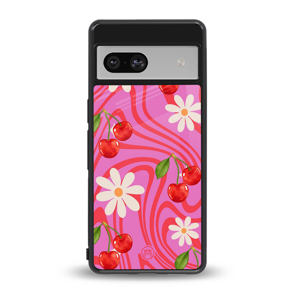 cherry swirl back phone cover | glass case for Google Pixel 7