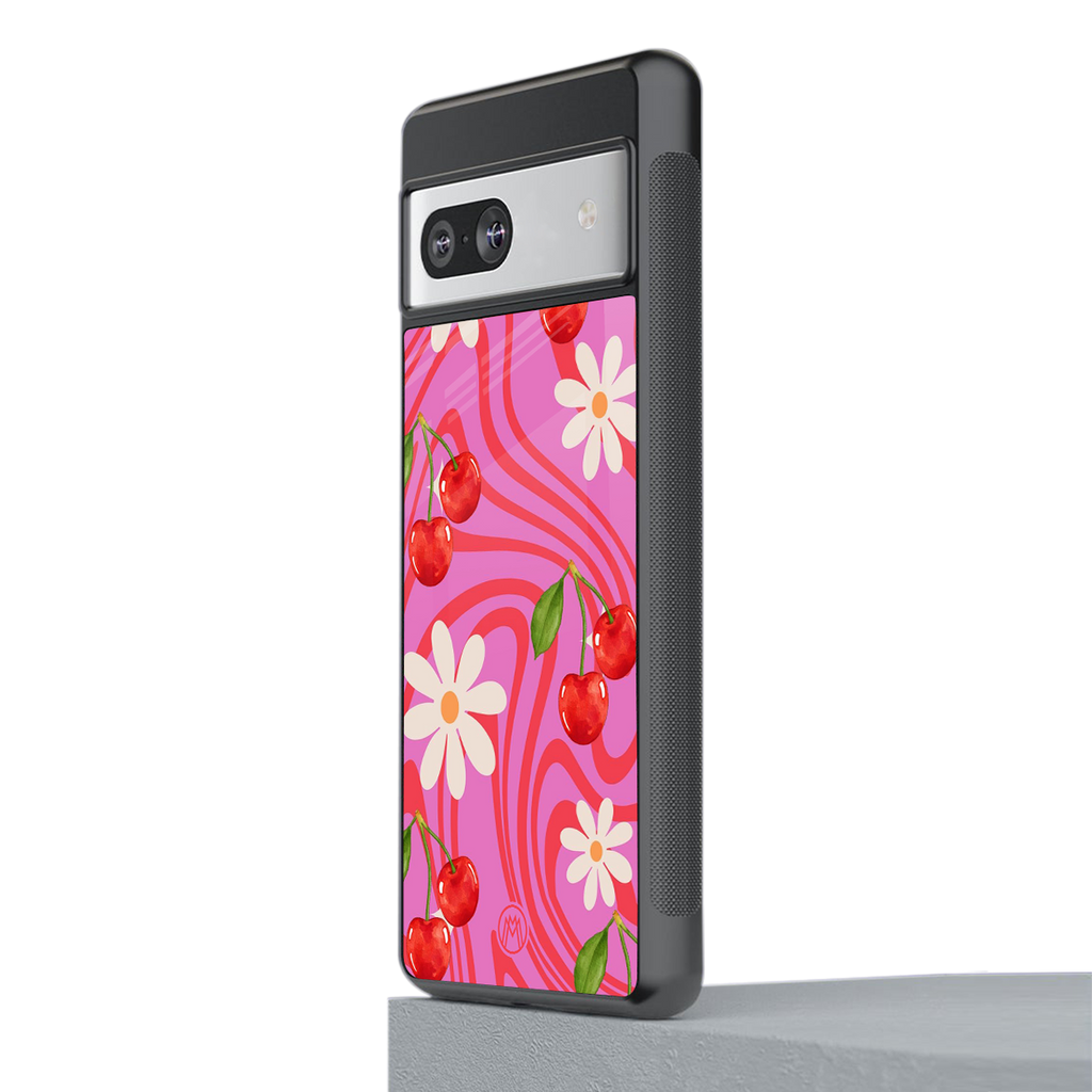 cherry swirl back phone cover | glass case for Google Pixel 7