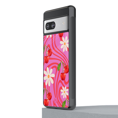 cherry swirl back phone cover | glass case for Google Pixel 7A