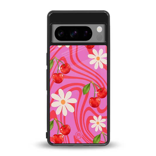 cherry swirl back phone cover | glass case for google pixel 8 pro