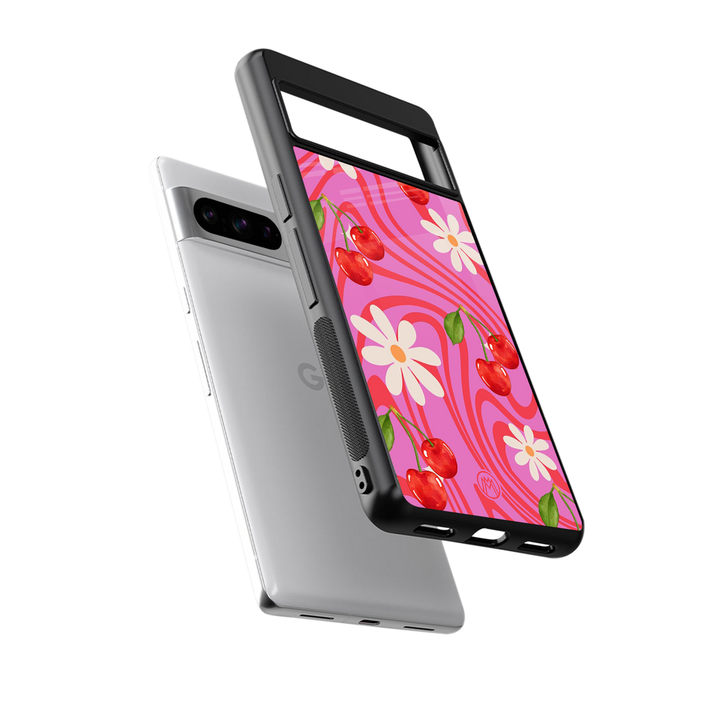 cherry swirl back phone cover | glass case for google pixel 8 pro