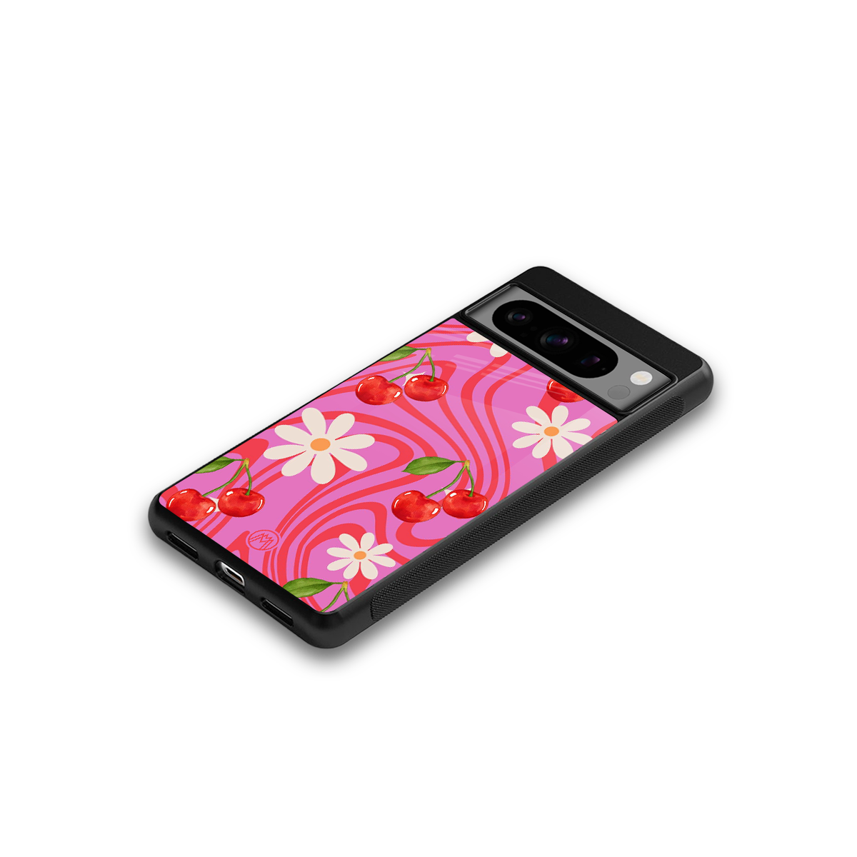 cherry swirl back phone cover | glass case for google pixel 8 pro