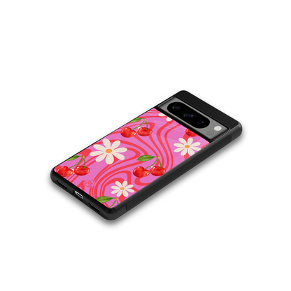 cherry swirl back phone cover | glass case for google pixel 8 pro