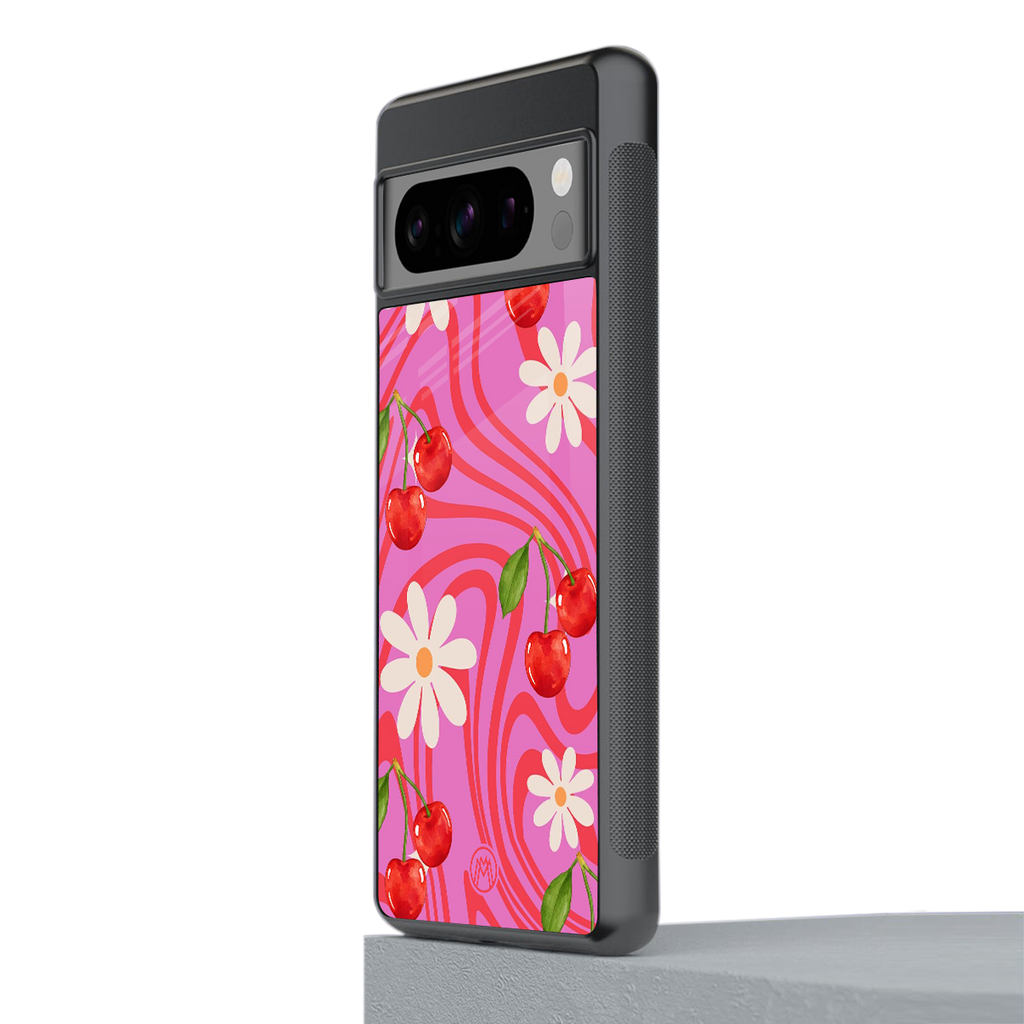 cherry swirl back phone cover | glass case for google pixel 8 pro