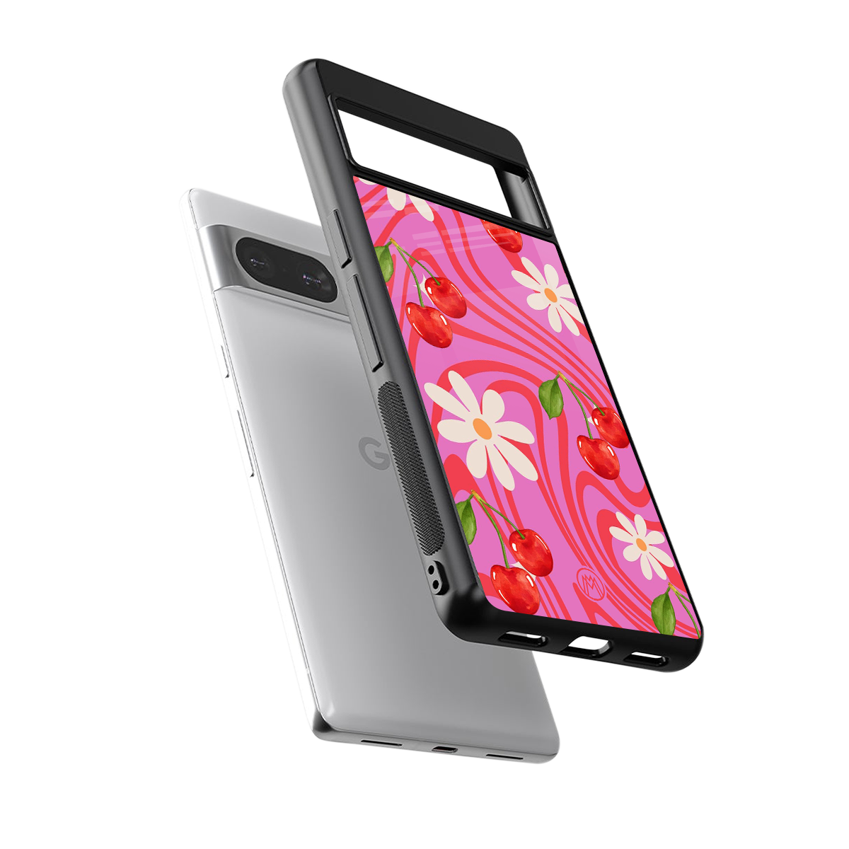 cherry swirl back phone cover | glass case for Google Pixel 8